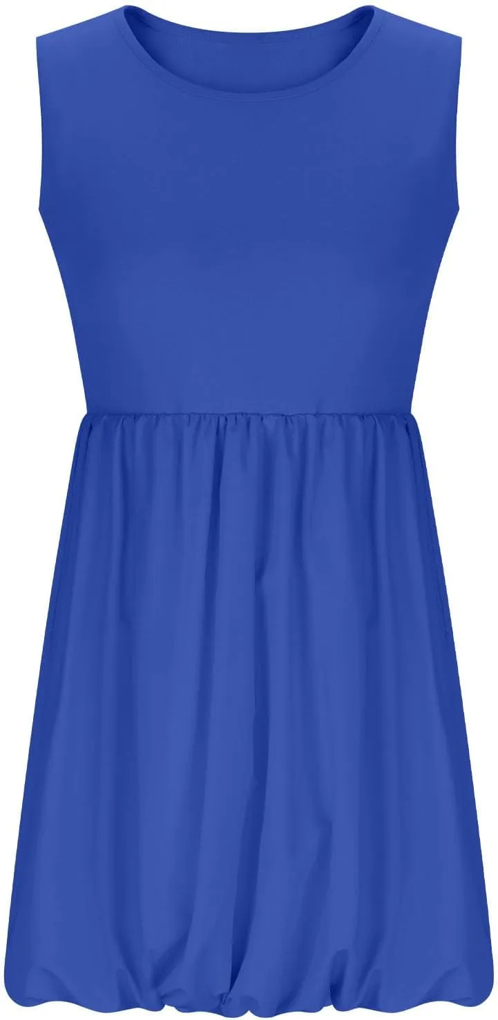 Women's Summer Casual Sleeveless Midi Sundress Scoop Neck Tank Dress Solid Flowy A Line Swing Wrap Tunic Dresses
