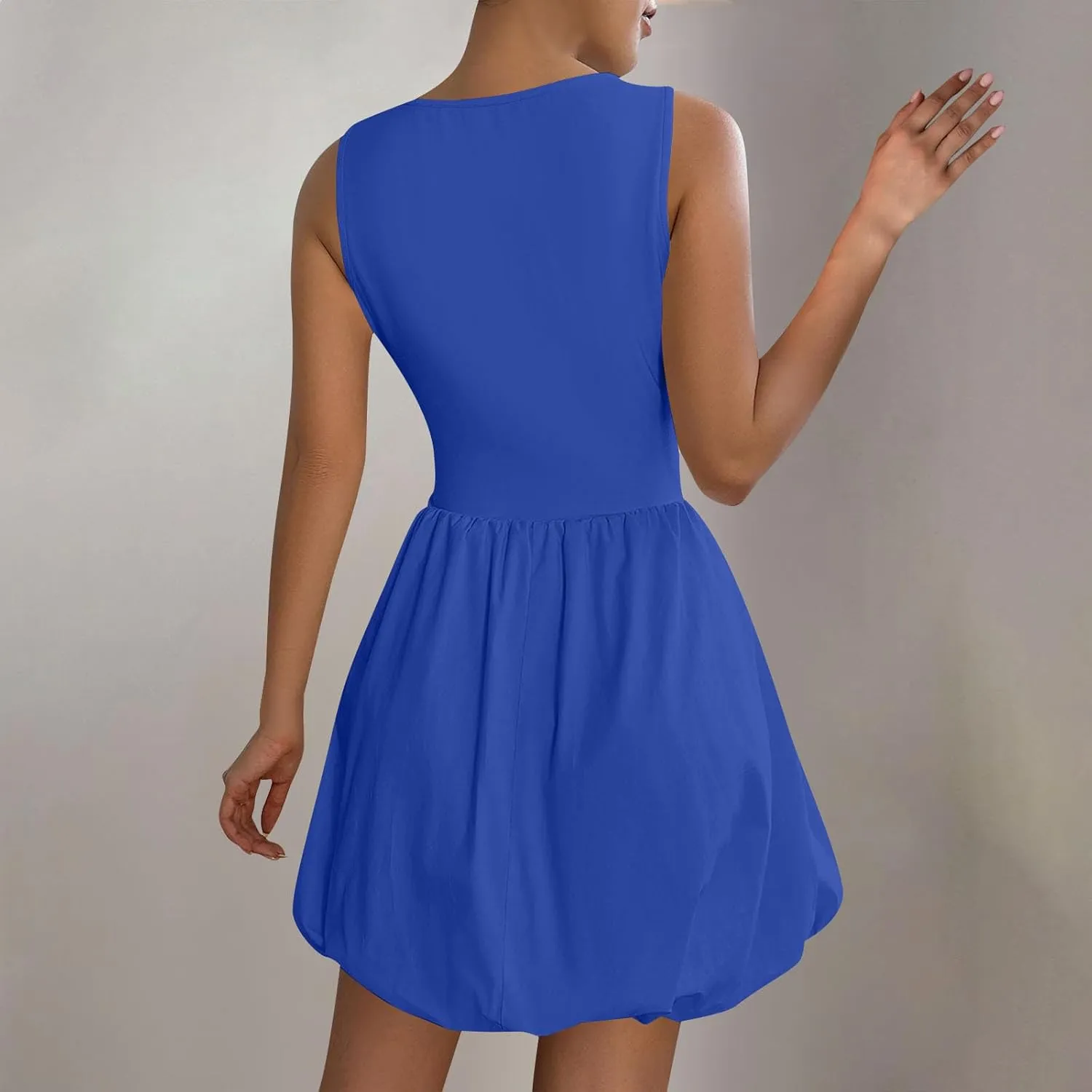 Women's Summer Casual Sleeveless Midi Sundress Scoop Neck Tank Dress Solid Flowy A Line Swing Wrap Tunic Dresses