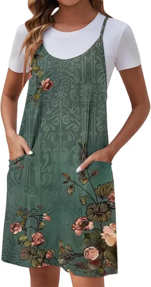 Womens Summer Dress Fashion Boho Sundress Casual Spaghetti Strap Floral Print Beach Vacation Short Dress