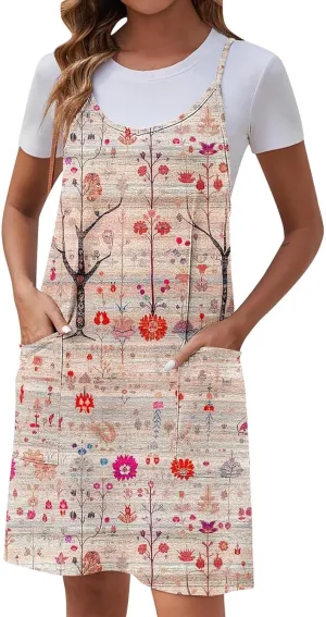 Womens Summer Dress Fashion Boho Sundress Casual Spaghetti Strap Floral Print Beach Vacation Short Dress