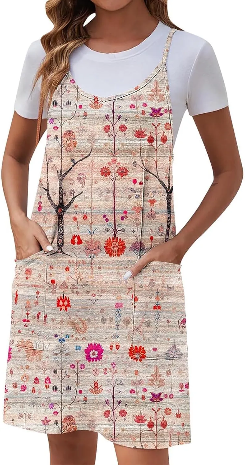Womens Summer Dress Fashion Boho Sundress Casual Spaghetti Strap Floral Print Beach Vacation Short Dress