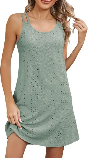 Womens Summer Dresses 2025 Casual Trendy Mini Sundresses A Line Beach Vacation Boho Sun Dress Strappy Sundress Eyelet