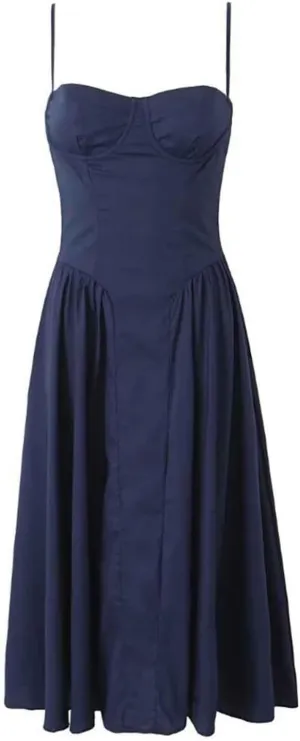 Womens Summer Dresses for Vacation Solid Color Vintage Maxi Dress Spaghetti Strap Low Waist Party Midi Dress 2025