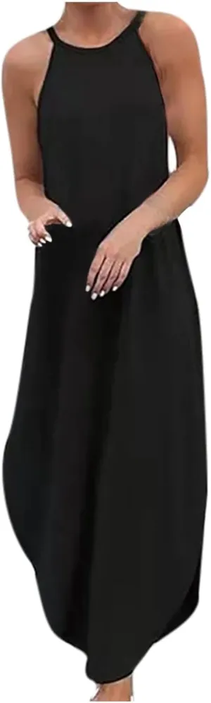 Women's Summer Dresses Spring Cotton Linen Spaghetti Casual Beach Outfits Clothes Flowy Split Maxi Sundress