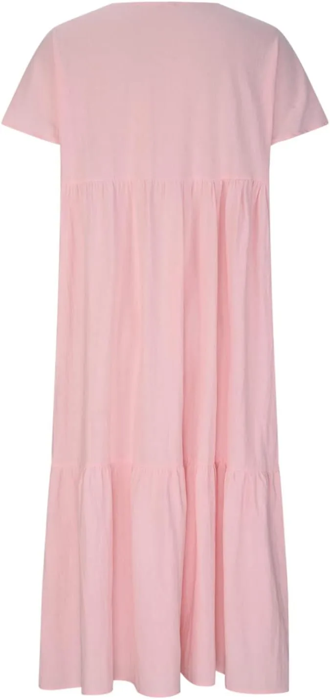 Womens Summer Short Sleeve V Neck Midi Dress 2025 Fashion Casual Fit Flowy Tiered Boho Beach Vacation Sundress