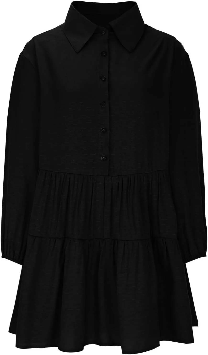 Womens Tiered Ruffle Tunic Dresses Lantern Long Sleeve Lapel Henley Shirt Dress Vintage Casual Babydoll Mini Dress