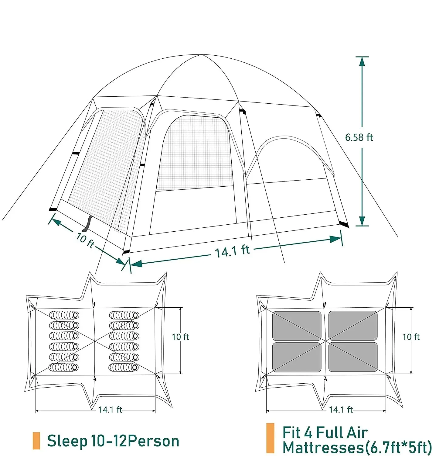 WOQI two room extra large outdoor camping tents 6-10 persons waterproof outdoor family luxury family tent