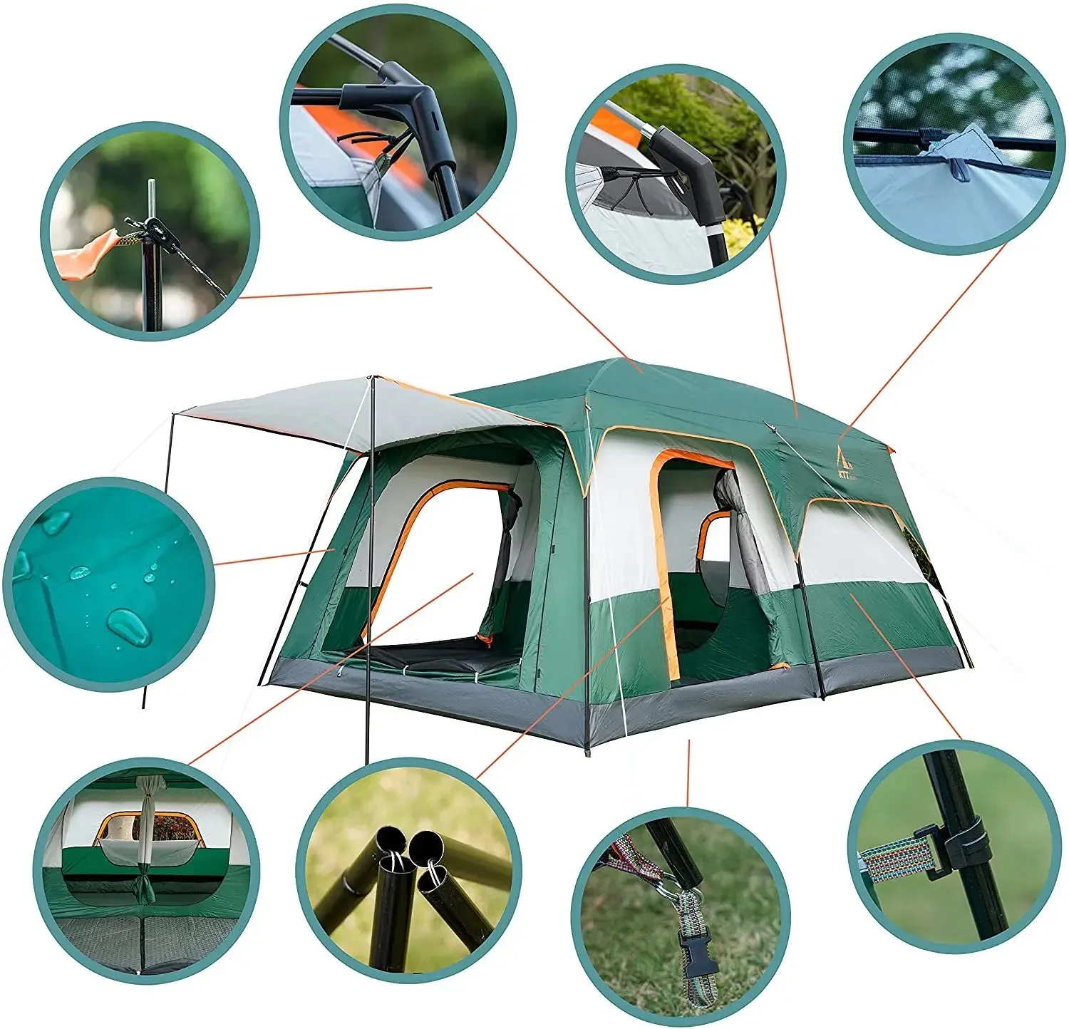 WOQI two room extra large outdoor camping tents 6-10 persons waterproof outdoor family luxury family tent
