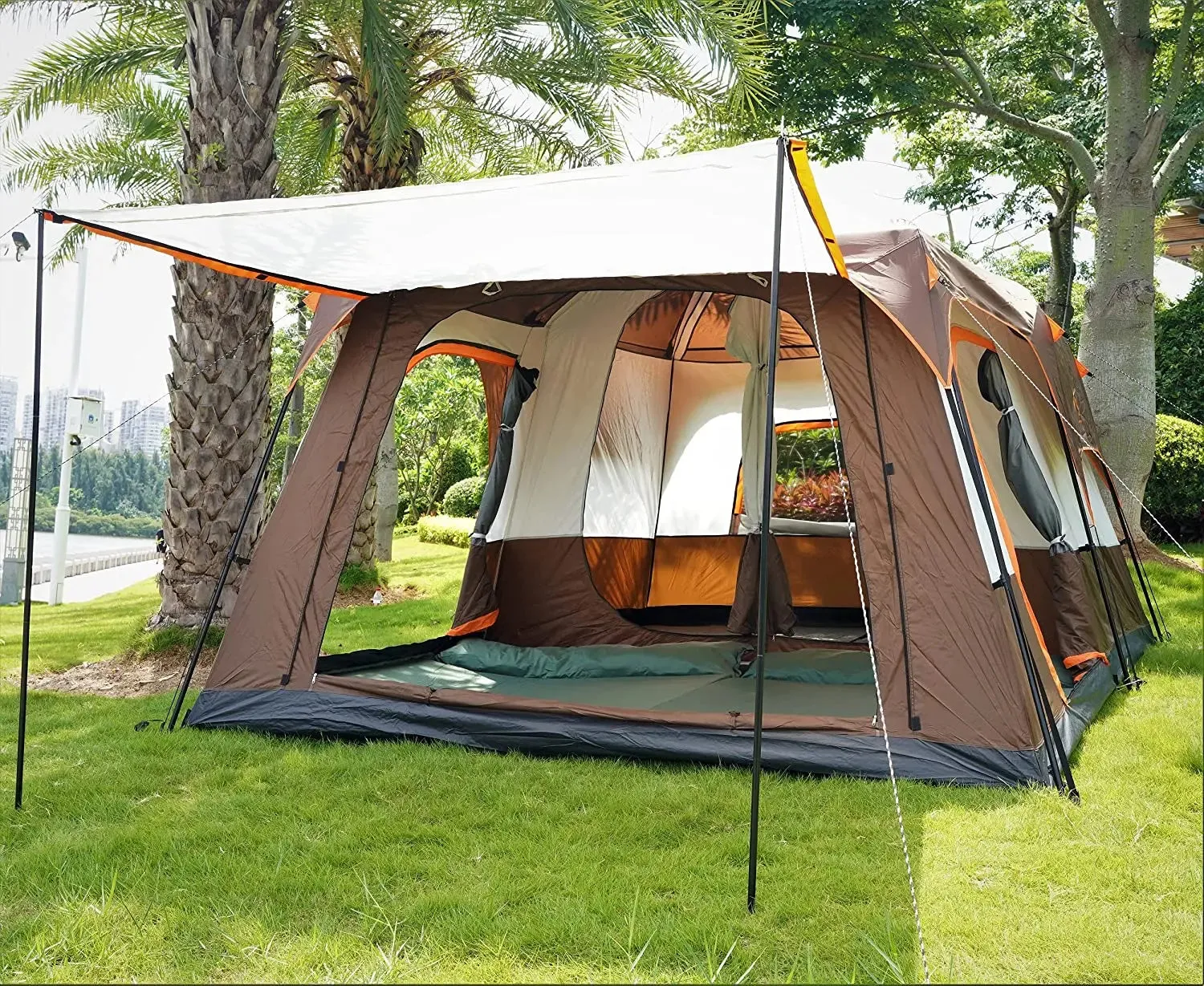 WOQI two room extra large outdoor camping tents 6-10 persons waterproof outdoor family luxury family tent