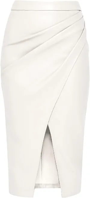 XOWRTE Women Midi Skirts Women Casual Solid Color Pu Skirt Solid Color High Waist Irregular Sexy Pleated Hip Skirt