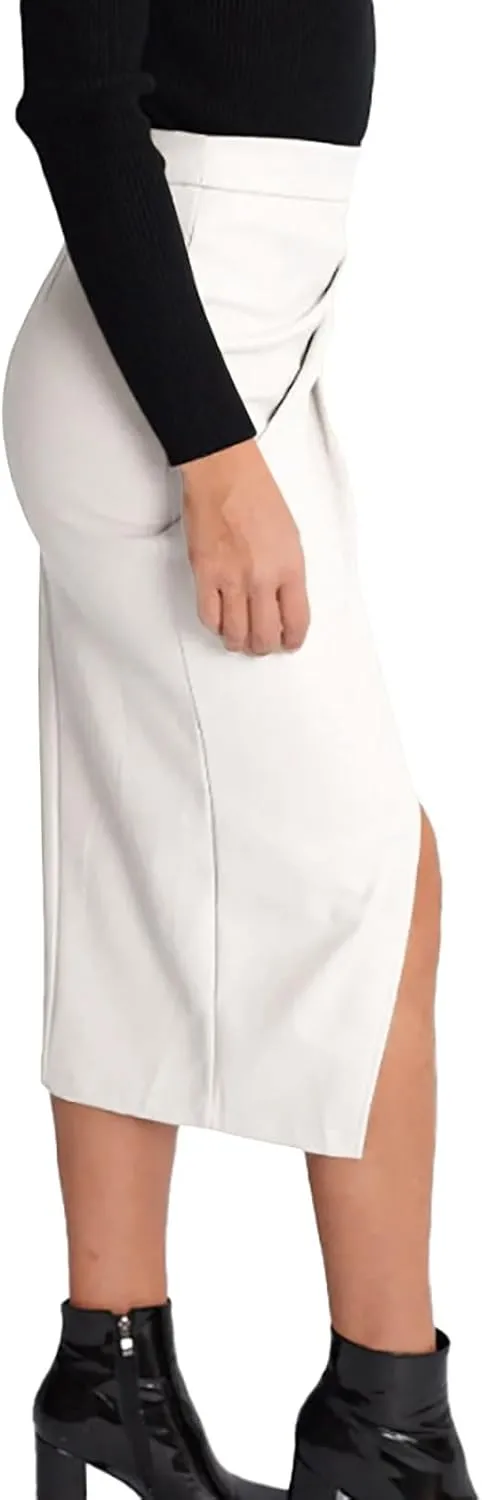 XOWRTE Women Midi Skirts Women Casual Solid Color Pu Skirt Solid Color High Waist Irregular Sexy Pleated Hip Skirt
