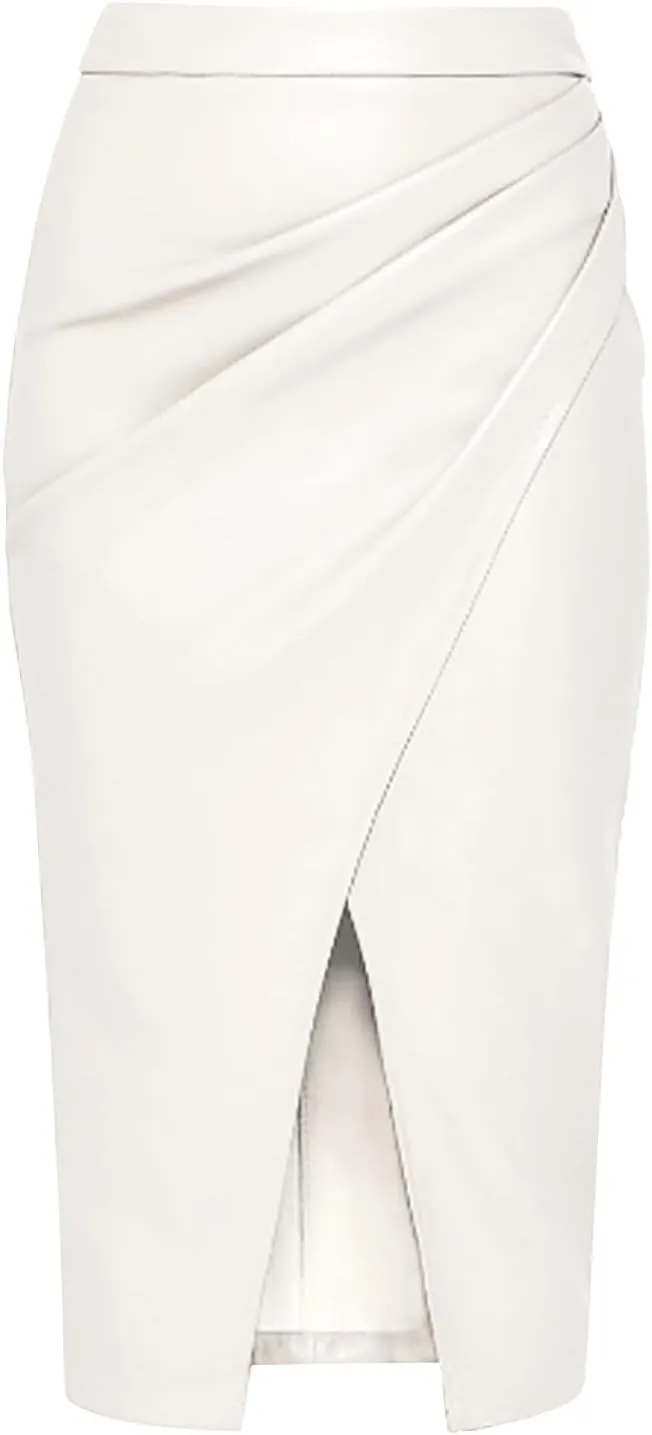 XOWRTE Women Midi Skirts Women Casual Solid Color Pu Skirt Solid Color High Waist Irregular Sexy Pleated Hip Skirt