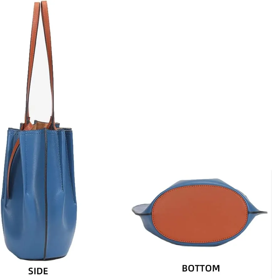 Yohora Women Genuine Leather Tote Bucket Bag Retro Top Handle Handbag with Inner Pocket Shoulder Purse Wallet for Travel