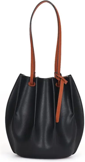 Yohora Women Genuine Leather Tote Bucket Bag Retro Top Handle Handbag with Inner Pocket Shoulder Purse Wallet for Travel