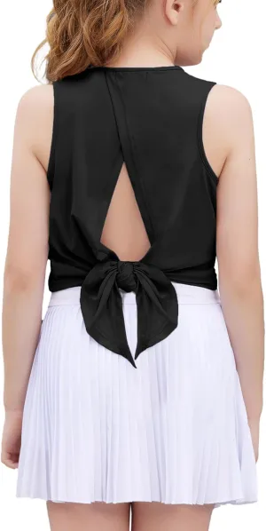 Zaclotre Kid Girls Athletic Tank Tops Open Tie Back Sleeveless Workout Running Tennis Sports Shirts 5-14Years
