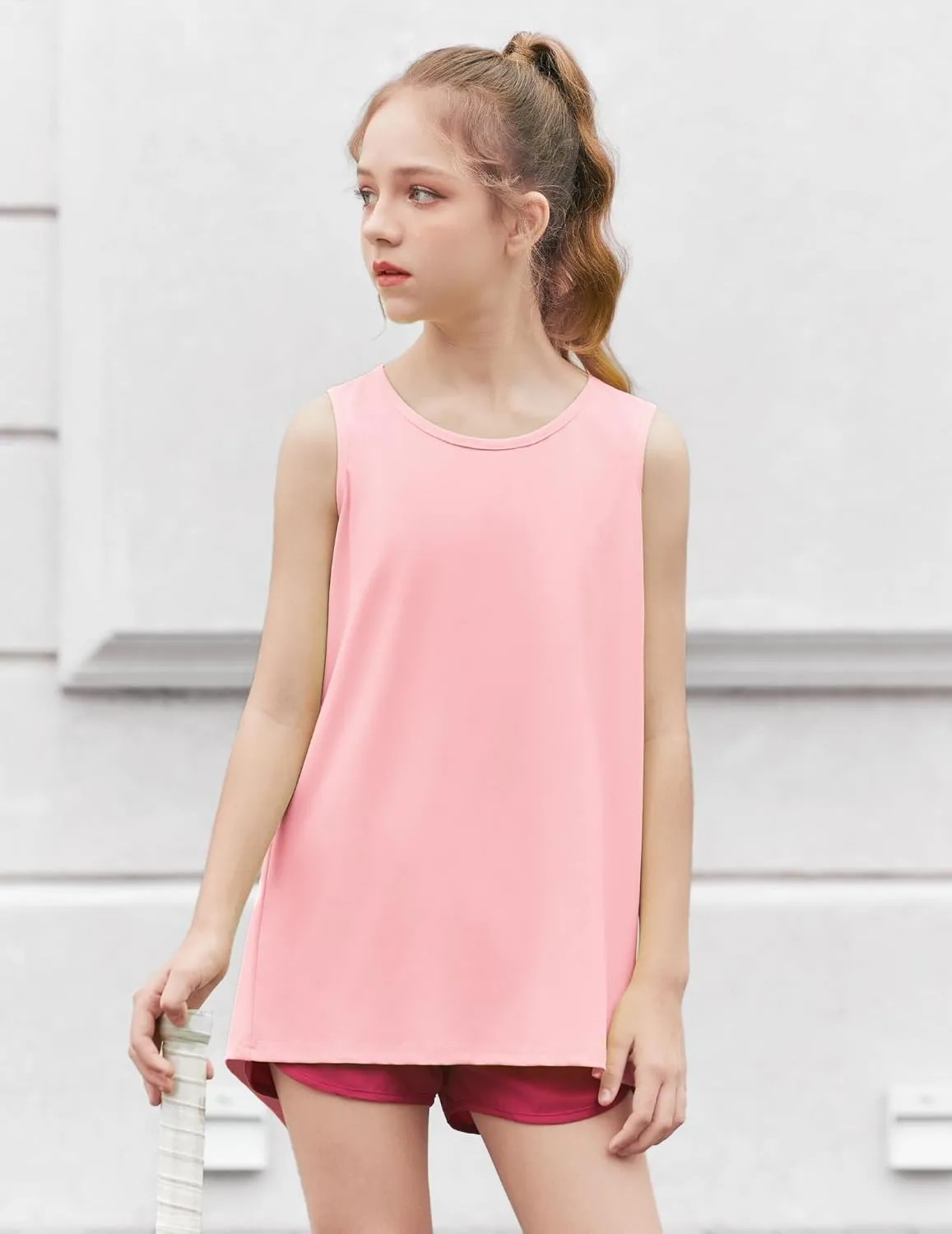 Zaclotre Kid Girls Athletic Tank Tops Open Tie Back Sleeveless Workout Running Tennis Sports Shirts 5-14Years