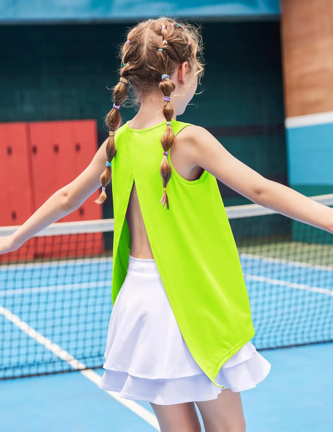 Zaclotre Kid Girls Athletic Tank Tops Open Tie Back Sleeveless Workout Running Tennis Sports Shirts 5-14Years