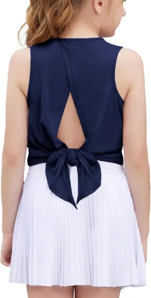 Zaclotre Kid Girls Athletic Tank Tops Open Tie Back Sleeveless Workout Running Tennis Sports Shirts 5-14Years