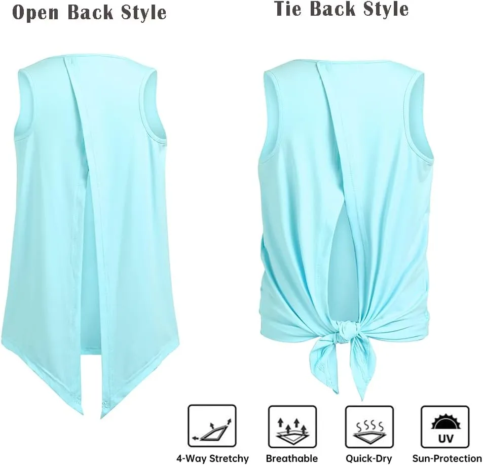 Zaclotre Kid Girls Athletic Tank Tops Open Tie Back Sleeveless Workout Running Tennis Sports Shirts 5-14Years