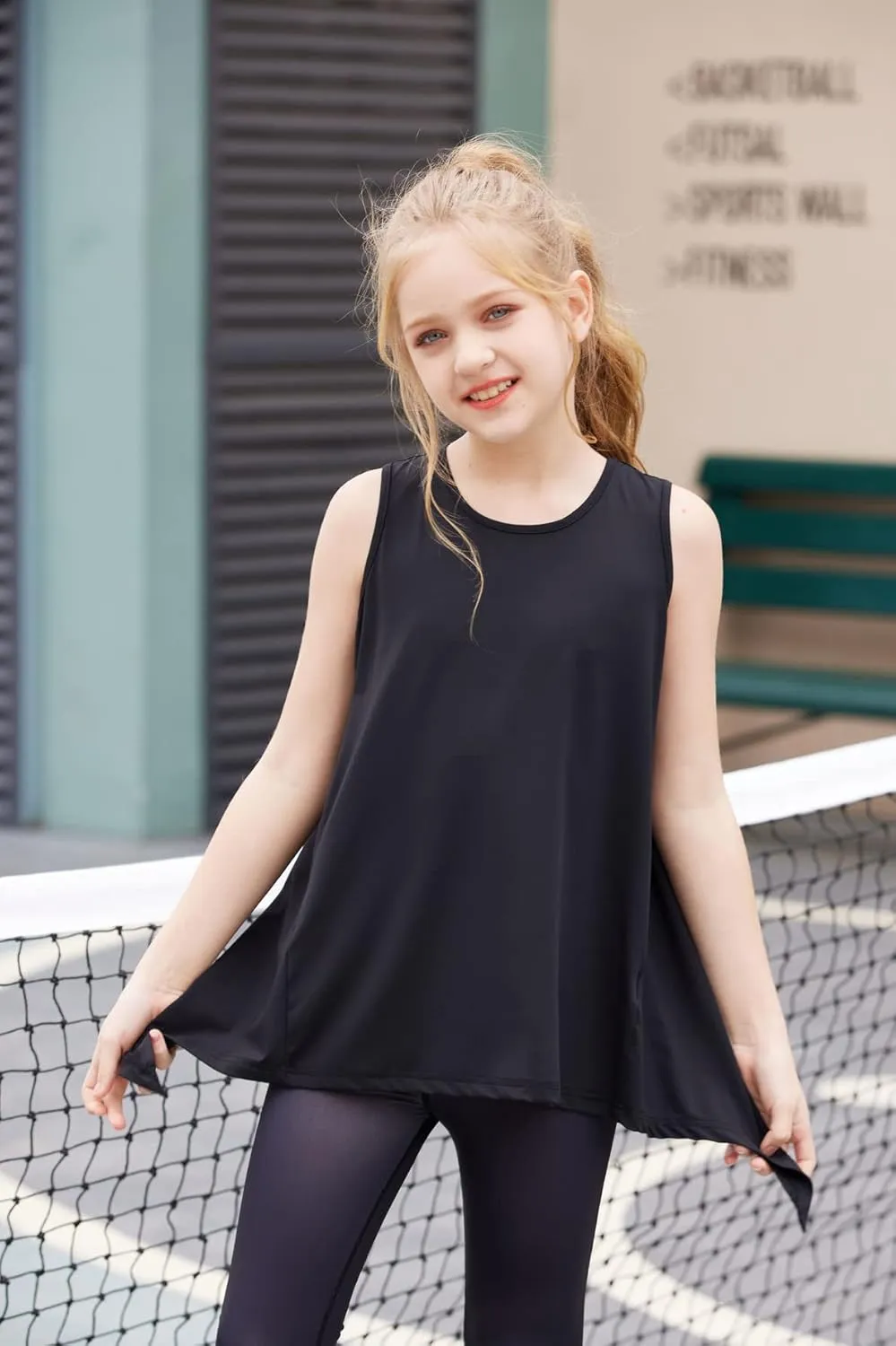 Zaclotre Kid Girls Athletic Tank Tops Open Tie Back Sleeveless Workout Running Tennis Sports Shirts 5-14Years
