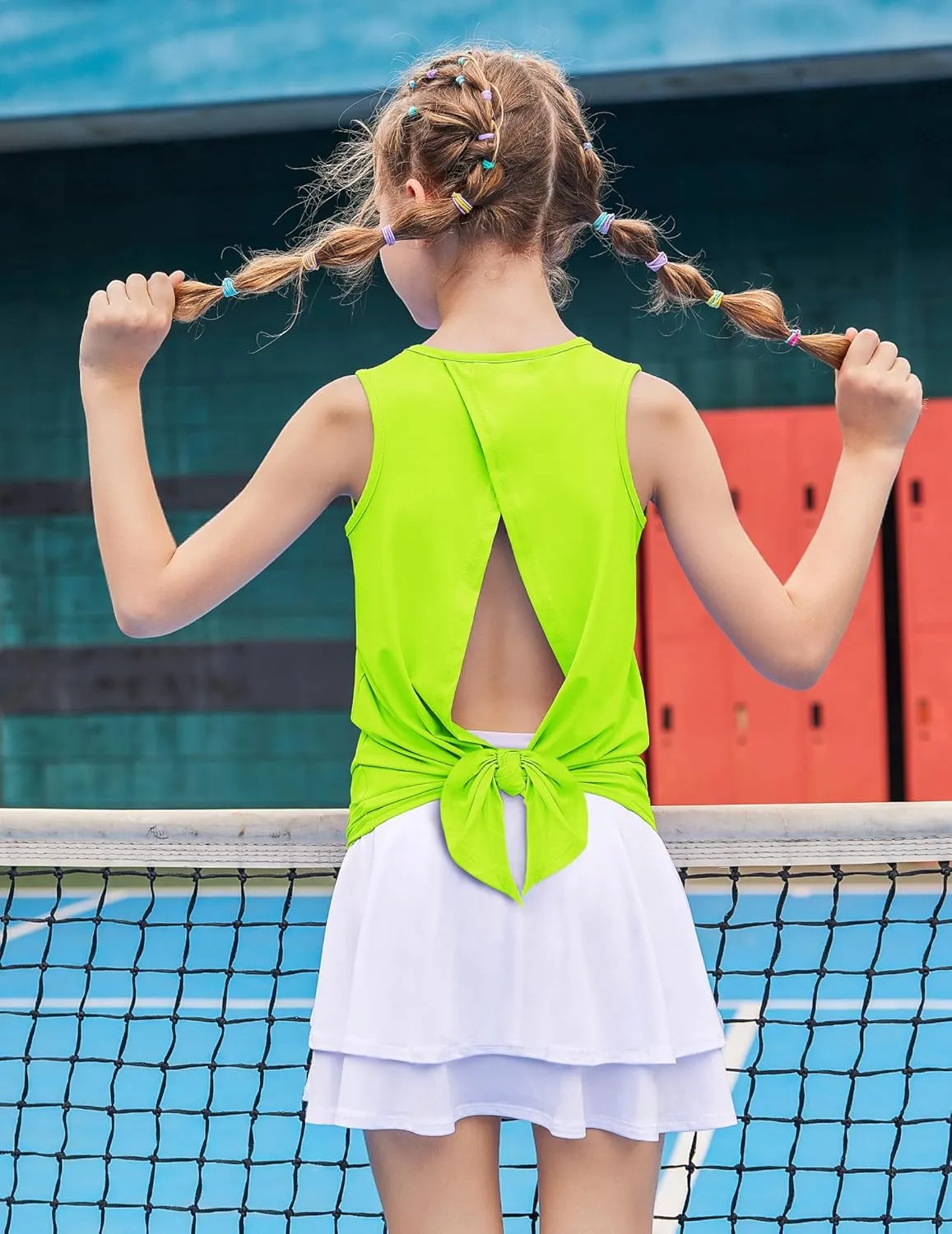 Zaclotre Kid Girls Athletic Tank Tops Open Tie Back Sleeveless Workout Running Tennis Sports Shirts 5-14Years