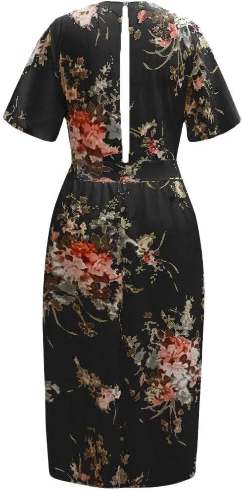 ZYXTIM Oversize Floral Casual Dress for Women Plus Size Deep V Neck High Split Maxi Dresses Wedding Guest Vacation Outfits