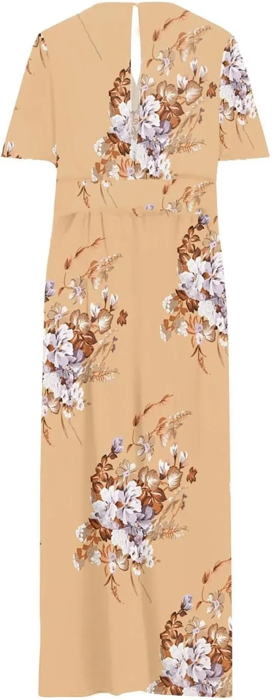 ZYXTIM Oversize Floral Casual Dress for Women Plus Size Deep V Neck High Split Maxi Dresses Wedding Guest Vacation Outfits