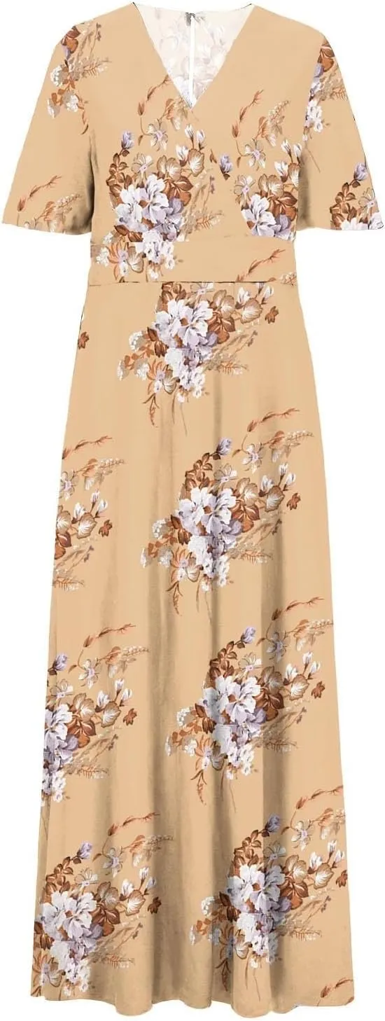 ZYXTIM Oversize Floral Casual Dress for Women Plus Size Deep V Neck High Split Maxi Dresses Wedding Guest Vacation Outfits