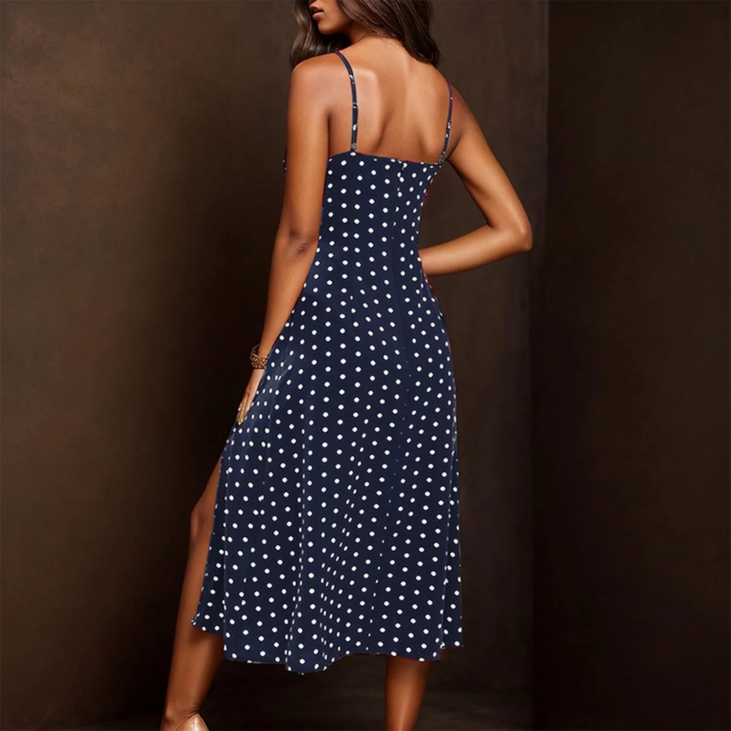ZYXTIM Spaghetti Strap Dress for Women 2025 Summer Split Thigh Midi Floral Dresses High Waist Slim Vacation Beach Sexy Dress
