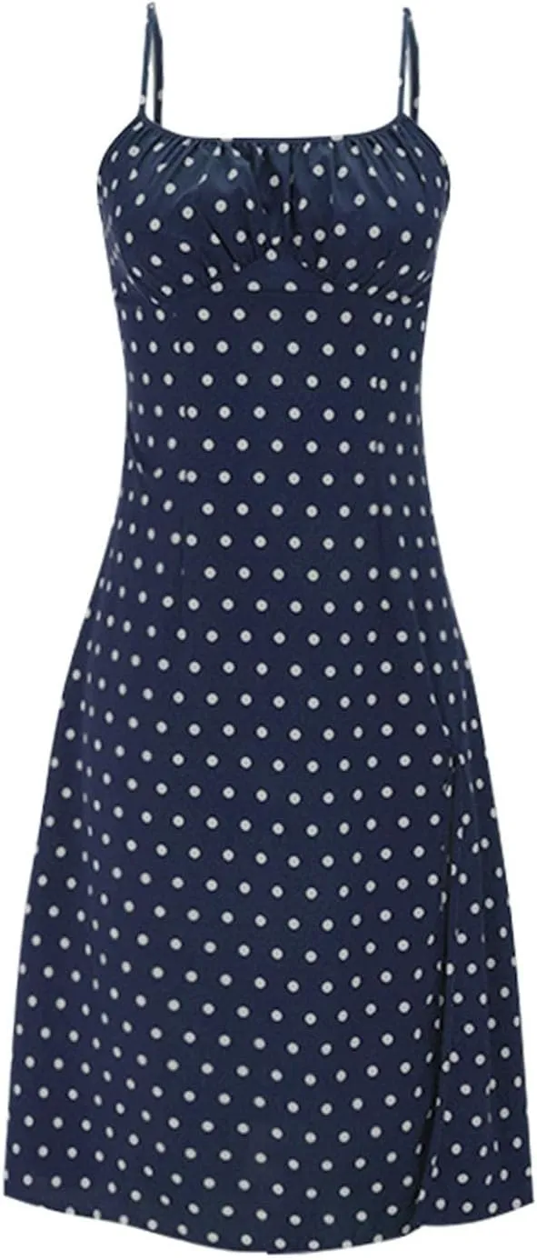 ZYXTIM Spaghetti Strap Dress for Women 2025 Summer Split Thigh Midi Floral Dresses High Waist Slim Vacation Beach Sexy Dress