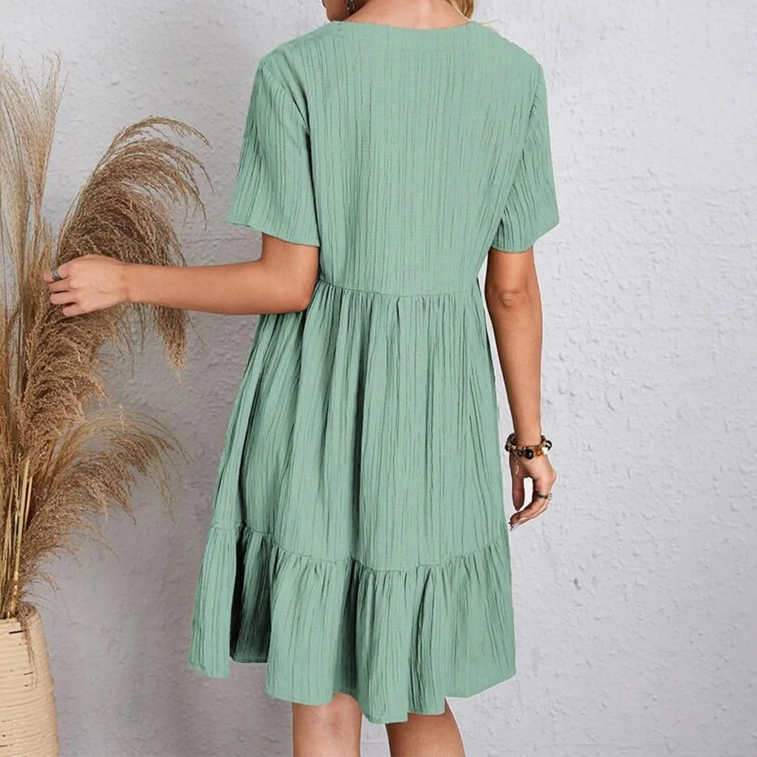 ZYXTIM Summer Dresses for Women 2025 V Neck Short Sleeve Casual Loose Flowy Swing Dress Plus Size Plain Boho Beach Sundress