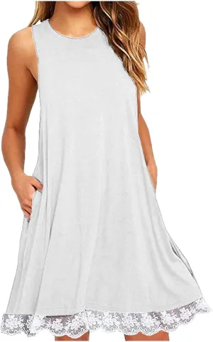 ZYXTIM Sundresses for Women 2024 Sleeveless Summer Dresses Casual Beach Dress Lace Hem Ruffle Tiered Tank Dress with Pockets